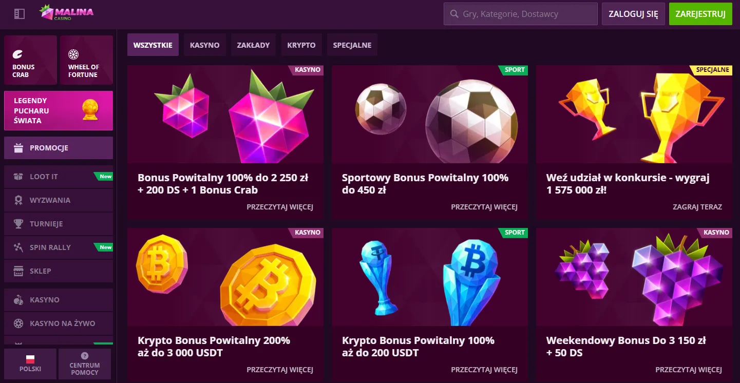 Bonusy mobilne w Malina Casino